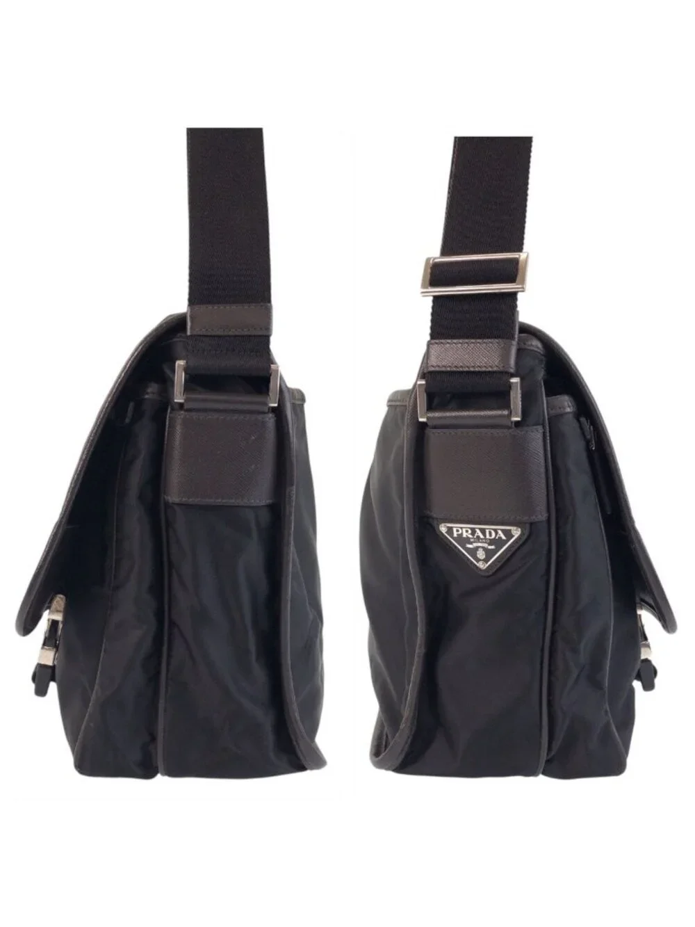 Prada Tessuto Black Silver Nylon Shoulder Bag